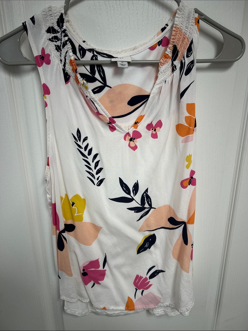 a new day White Floral Tank Top with Pink, Peach & Yellow Accents